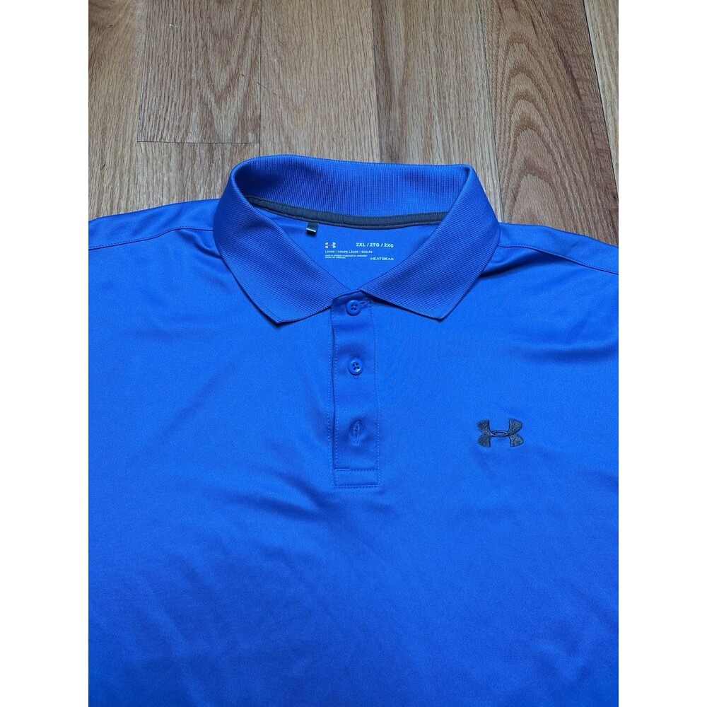 Under Armour Golf Polo Shirt Mens 2XL Heat Gear Blue Solid Short Sleeve Casual